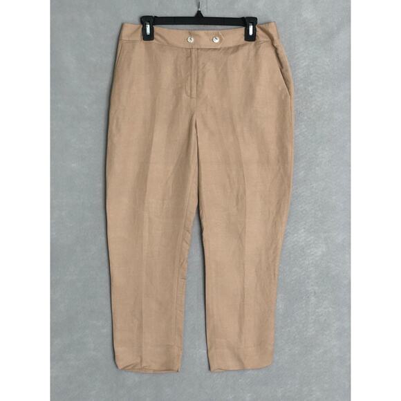 Calvin Klein Women's 10 Petite Linen Blend Slim Leg Ankle Pants Tan NEW - Picture 1 of 6